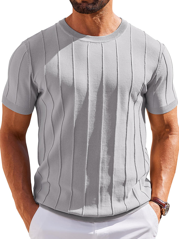 Casual Short Sleeve Ribbed Knit Pullover Tee (US Only) - Image 18