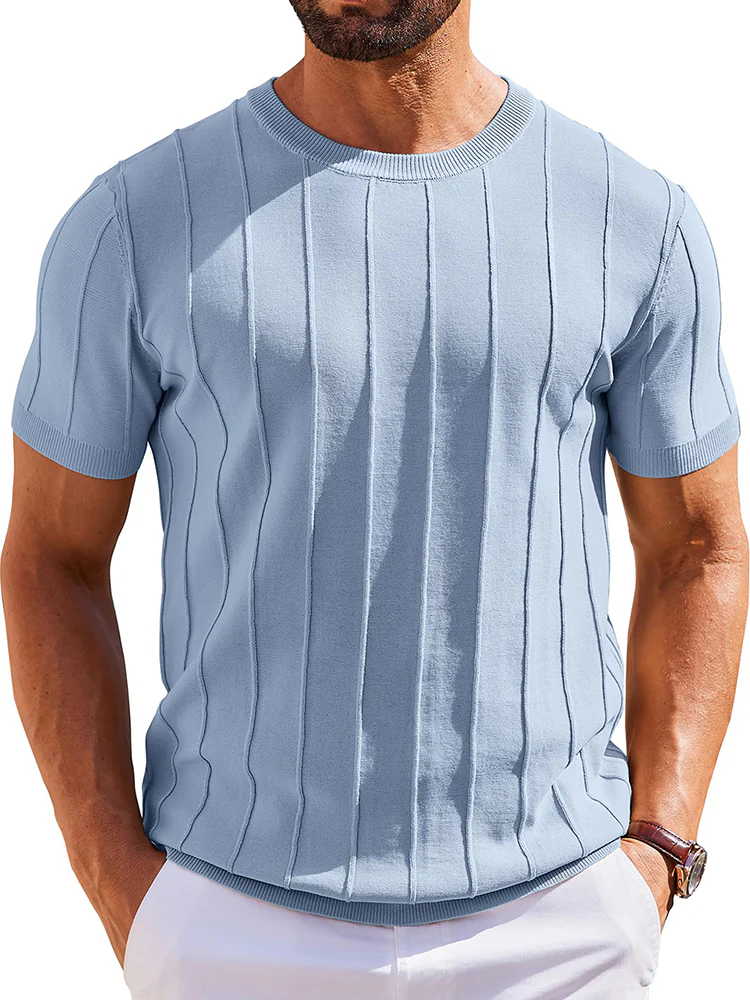 Casual Short Sleeve Ribbed Knit Pullover Tee (US Only) - Image 2
