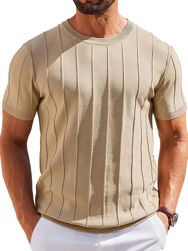Casual Short Sleeve Ribbed Knit Pullover Tee (US Only) - Image 3
