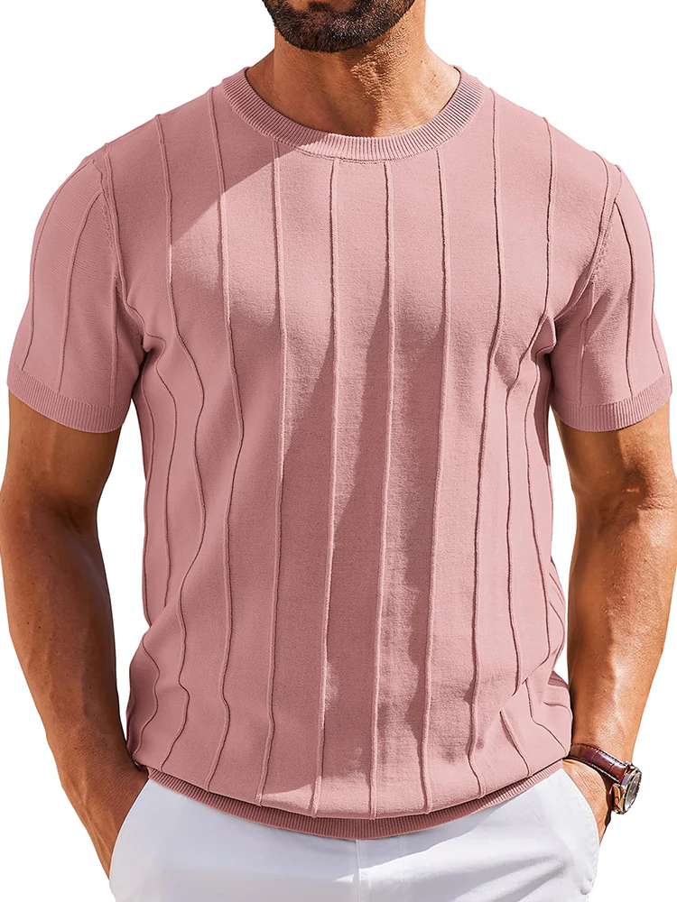 Casual Short Sleeve Ribbed Knit Pullover Tee (US Only) - Image 5