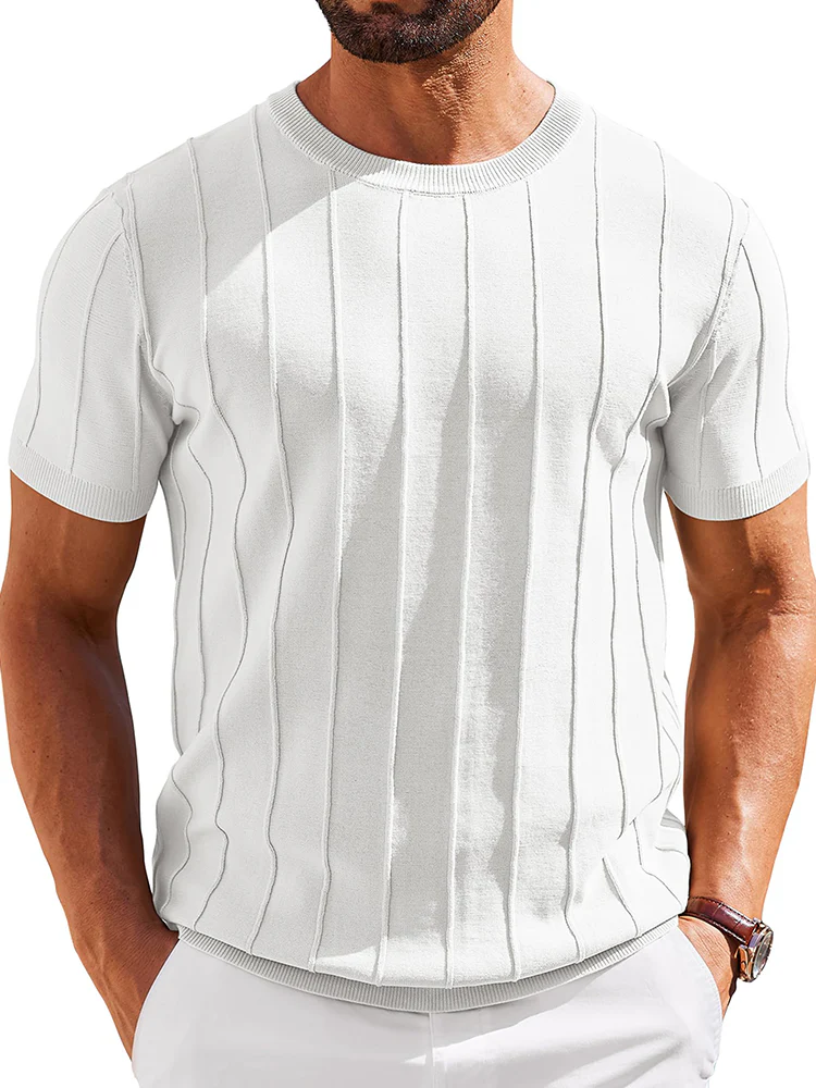 Casual Short Sleeve Ribbed Knit Pullover Tee (US Only) - Image 6