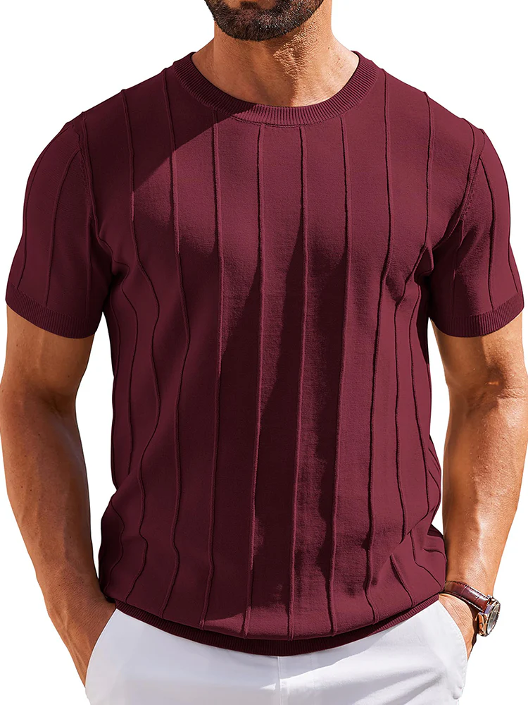 Casual Short Sleeve Ribbed Knit Pullover Tee (US Only) - Image 7