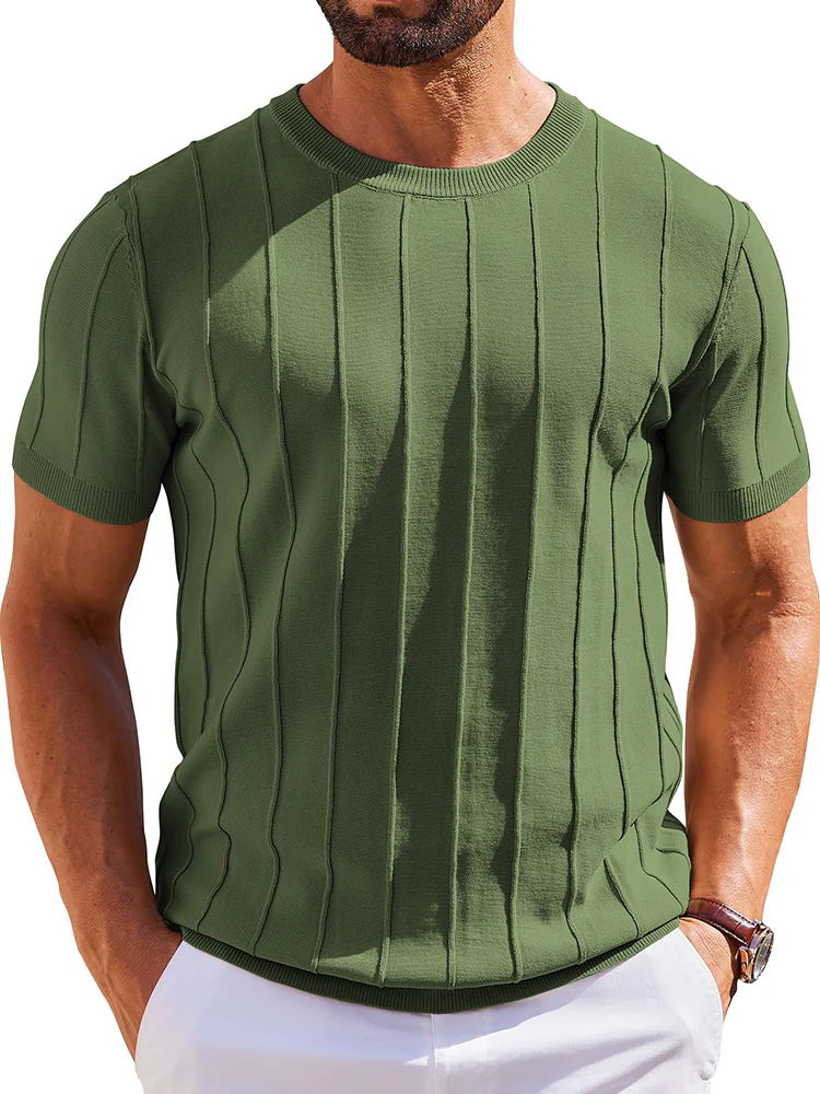 Casual Short Sleeve Ribbed Knit Pullover Tee (US Only) - Image 8
