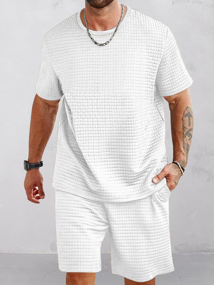 Casual Simple Waffle Tracksuit Set - Image 3
