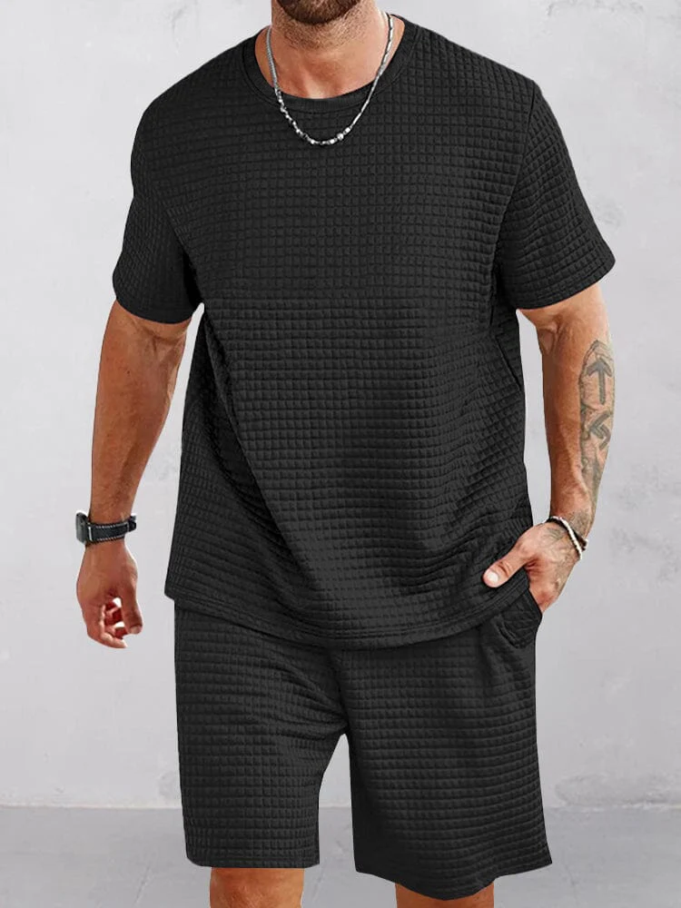 Casual Simple Waffle Tracksuit Set - Image 4