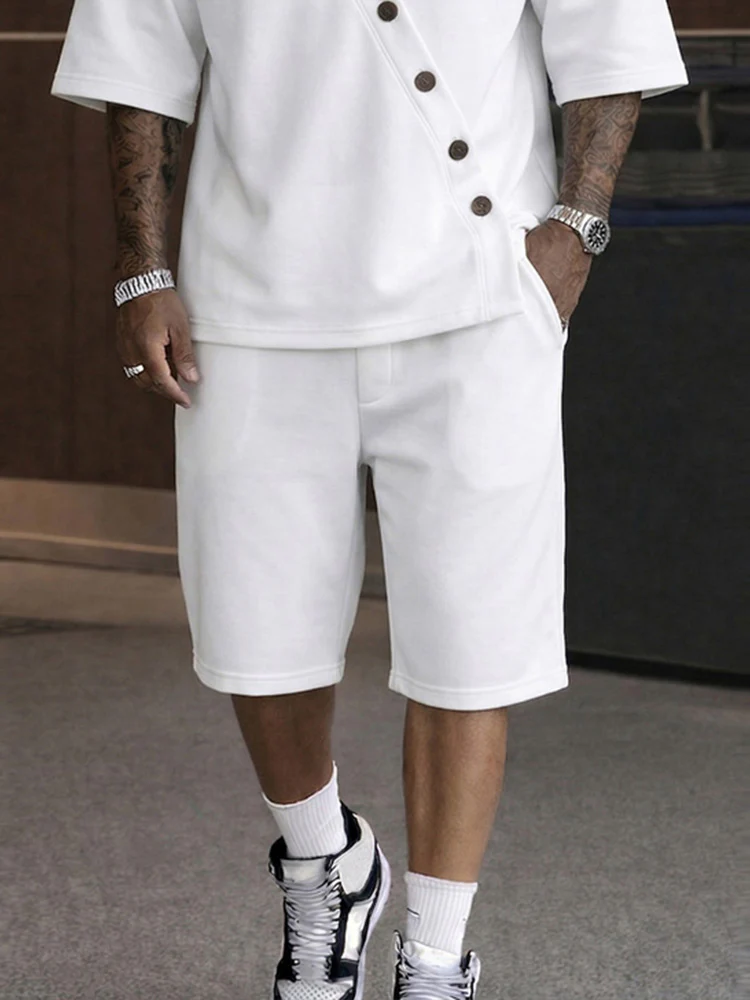 Casual Slant Button Accent T-Shirt Shorts Set - Image 4