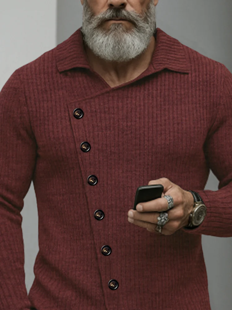 Casual Slant Placket Knit Pullover Top - Image 3