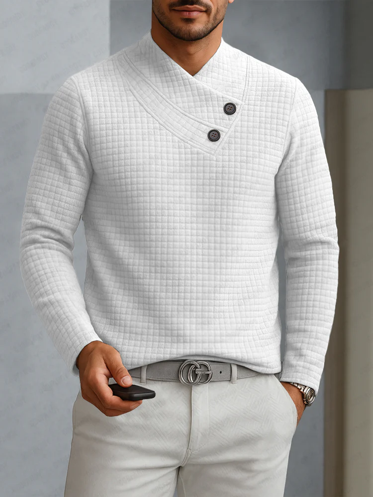 Casual Slanted Collar Square Jacquard Top