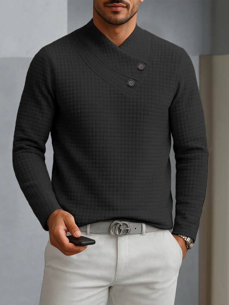 Casual Slanted Collar Square Jacquard Top - Image 2