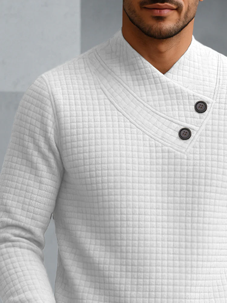 Casual Slanted Collar Square Jacquard Top - Image 3
