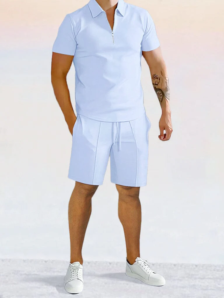 Casual Solid Color Polo Shirt Sets - Image 2
