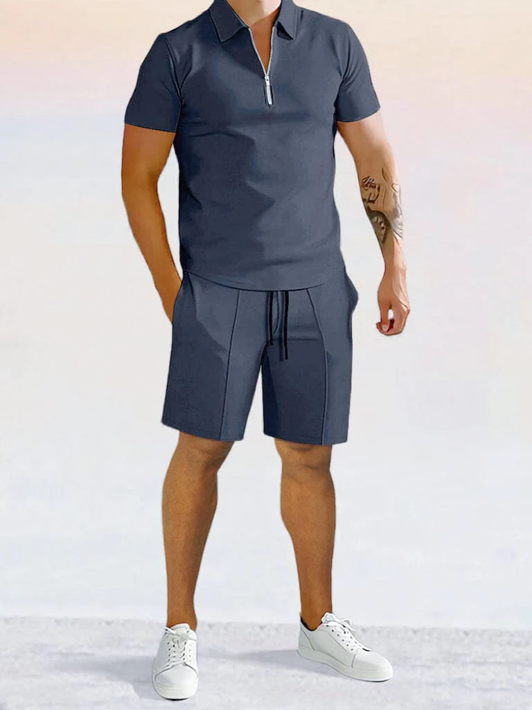 Casual Solid Color Polo Shirt Sets - Image 3