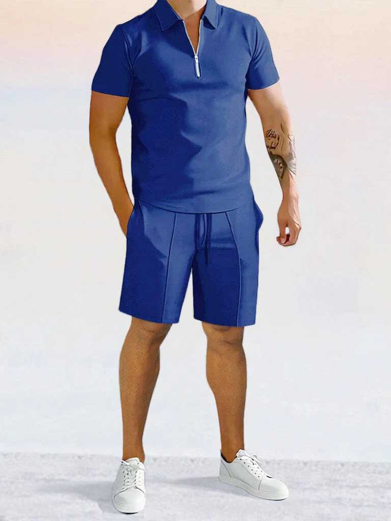 Casual Solid Color Polo Shirt Sets - Image 4