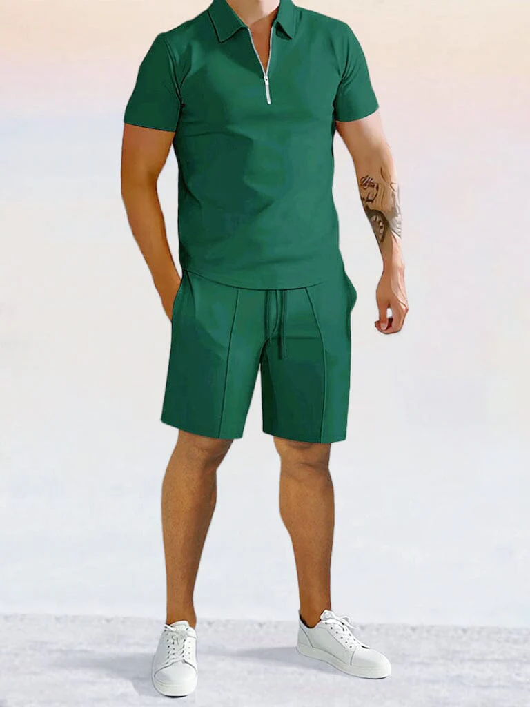 Casual Solid Color Polo Shirt Sets - Image 5