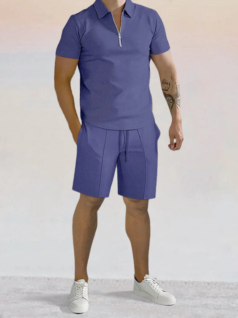 Casual Solid Color Polo Shirt Sets - Image 6
