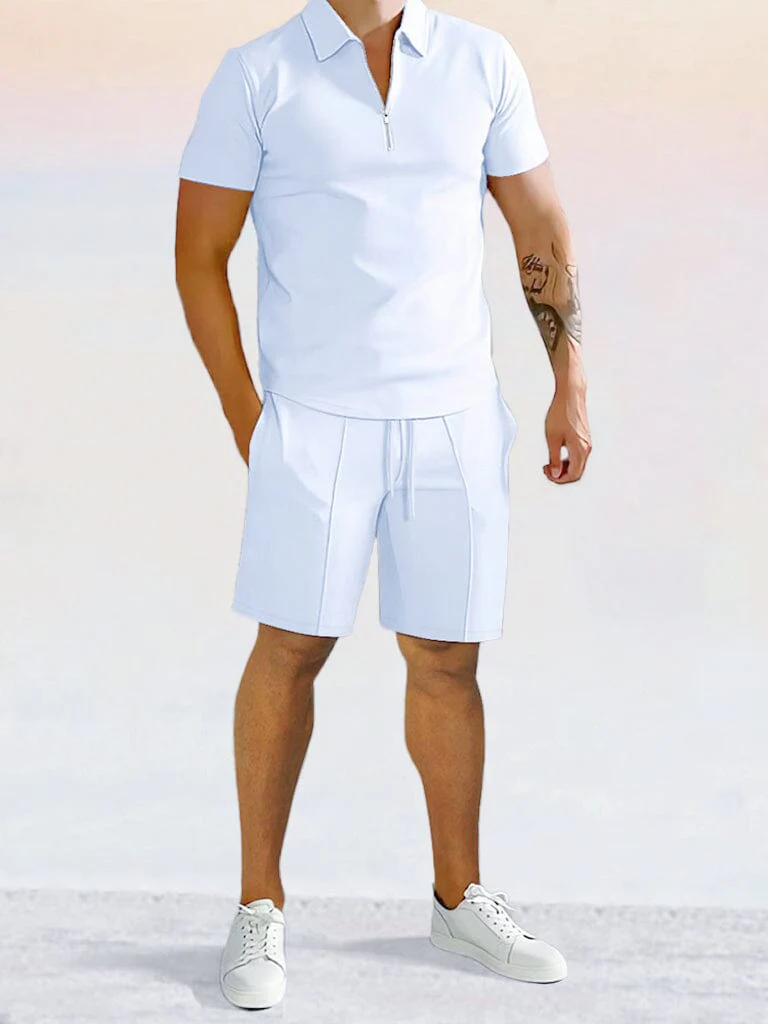 Casual Solid Color Polo Shirt Sets - Image 7