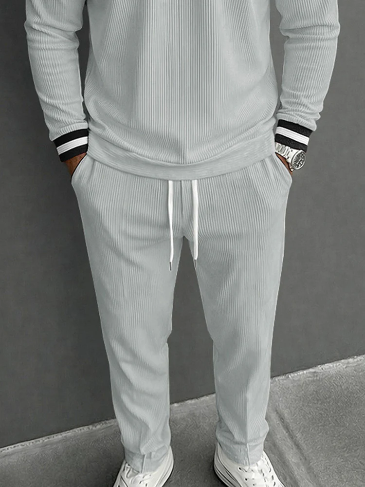 Casual Sporty Pit-Stripe Top and Pants Set - Image 4
