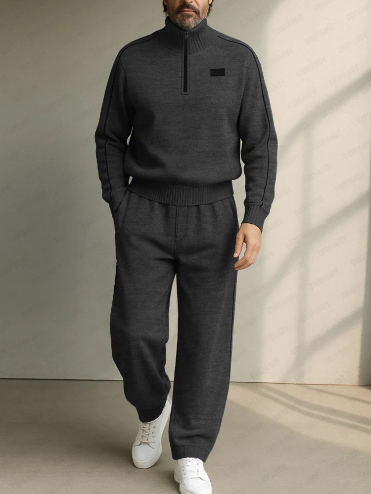 Casual Stand Collar Sweatsuit Set - Image 2