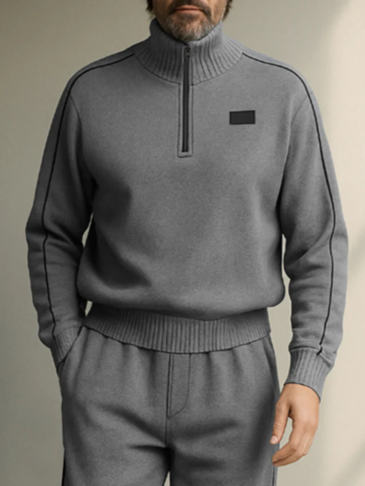 Casual Stand Collar Sweatsuit Set - Image 3