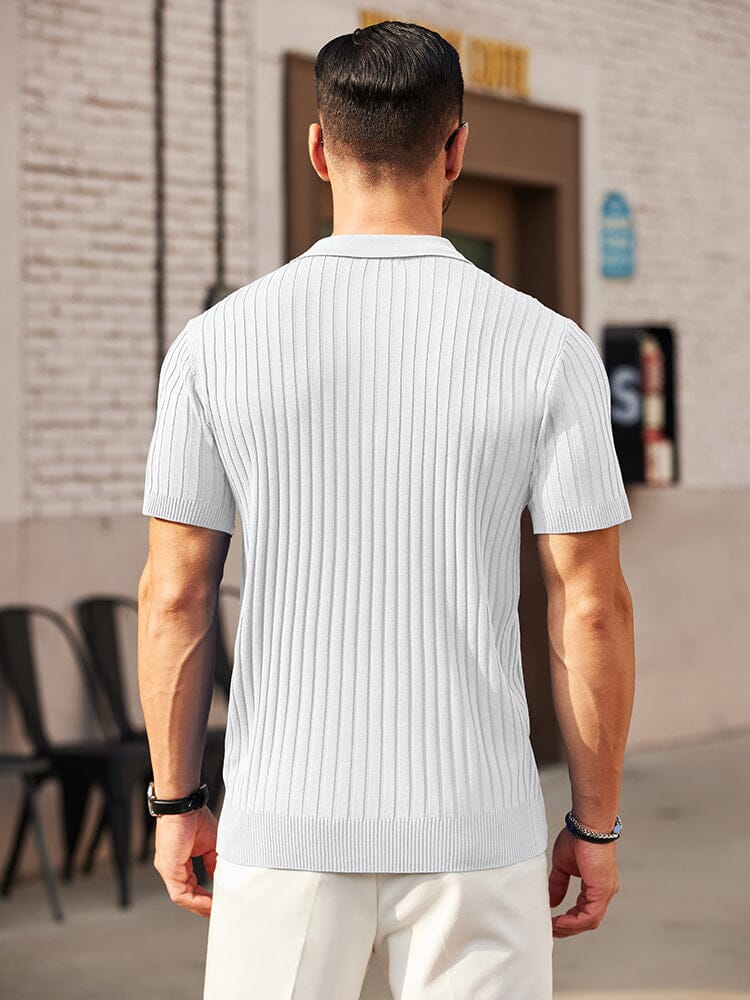 Casual Stretch Ribbed Knit Polo Shirt (US Only) - Image 12