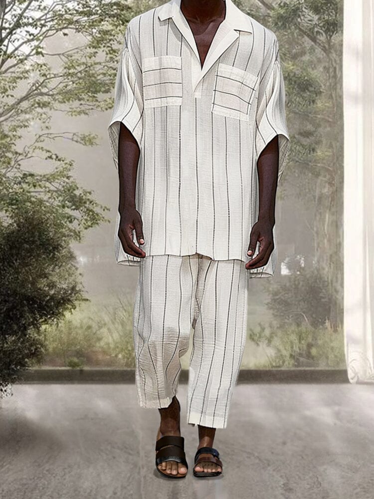Casual Striped Cotton Linen Set - Image 3