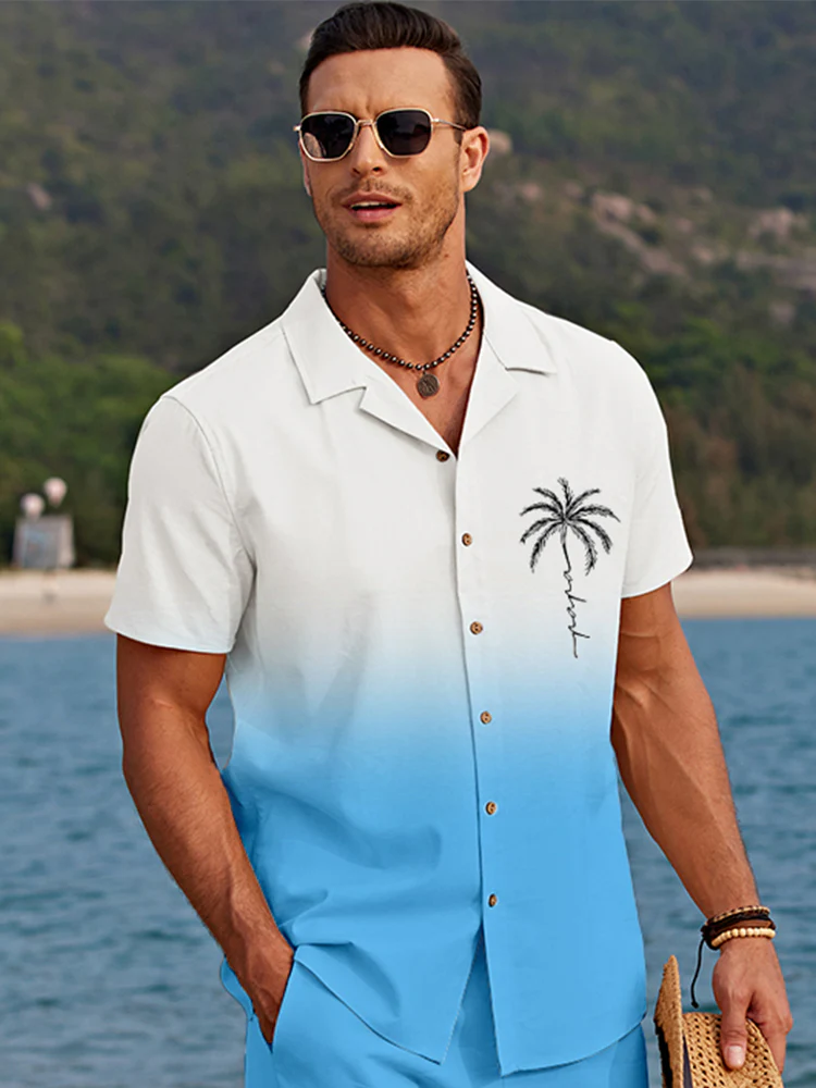 Casual Summer Gradient Print Shirt Set - Image 4