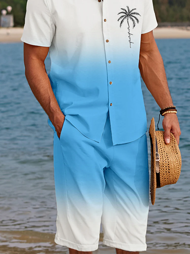 Casual Summer Gradient Print Shirt Set - Image 5