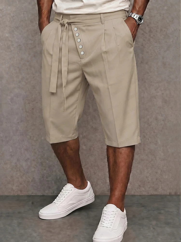 Casual Tie Waist Slant Placket Suit Shorts