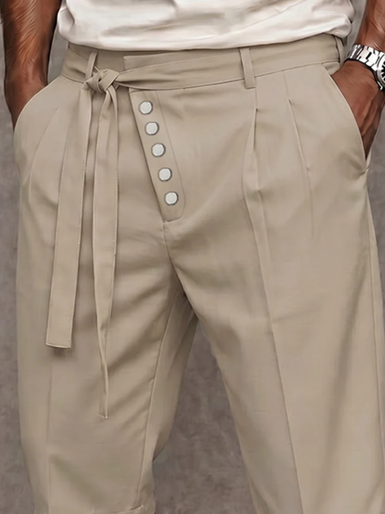 Casual Tie Waist Slant Placket Suit Shorts - Image 3