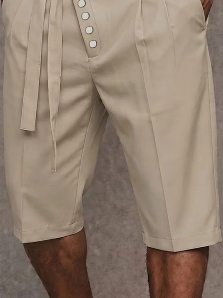 Casual Tie Waist Slant Placket Suit Shorts - Image 4