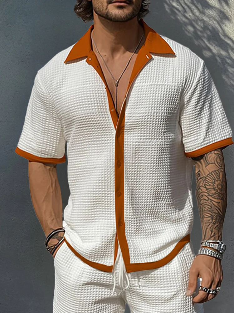Casual Two-Tone Textured Shirt Set - Image 3