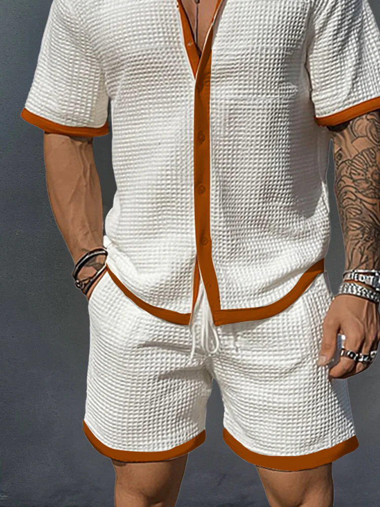 Casual Two-Tone Textured Shirt Set - Image 4