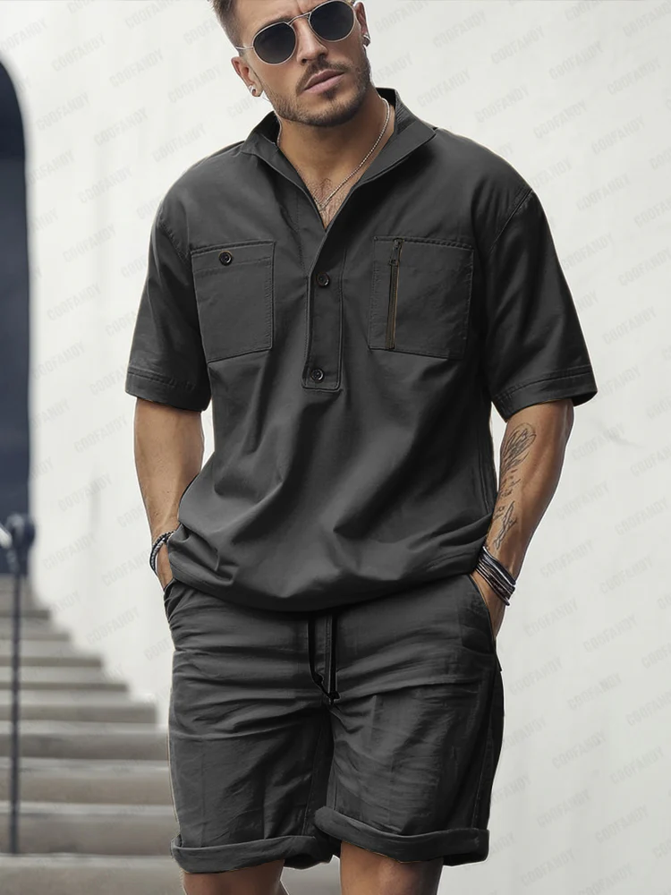 Casual Utility Shirt Shorts Set - Image 2