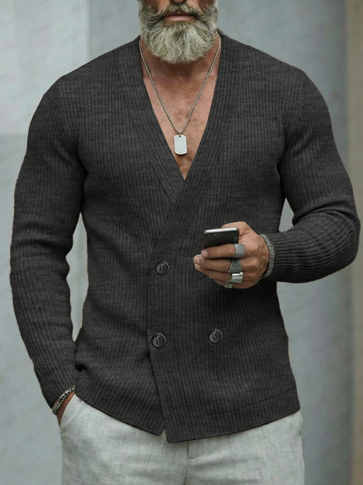 Casual V-Neck Button Knit Cardigan - Image 2