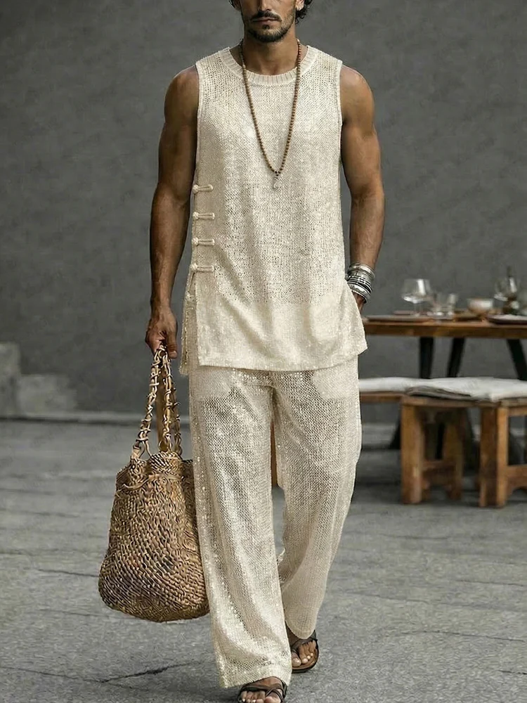 Casual Vacation Openwork Tank Top Pants Set - Image 2