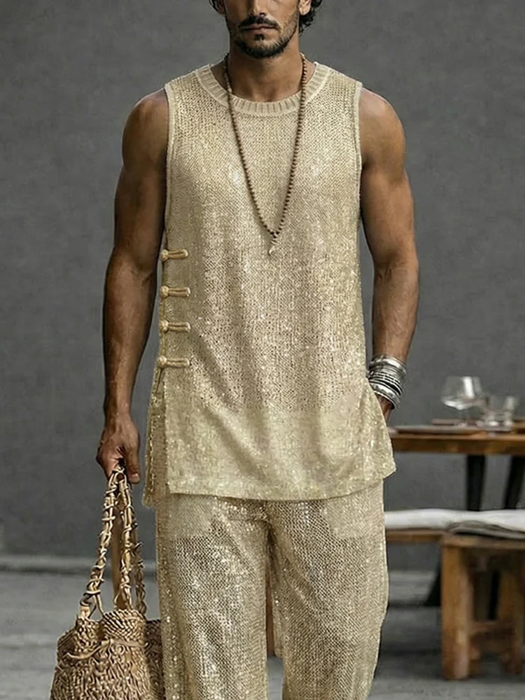 Casual Vacation Openwork Tank Top Pants Set - Image 3