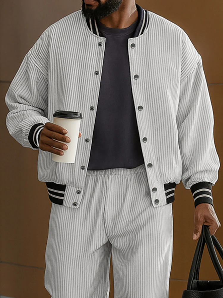 Casual Versatile Striped Jacket Pants Set - Image 3