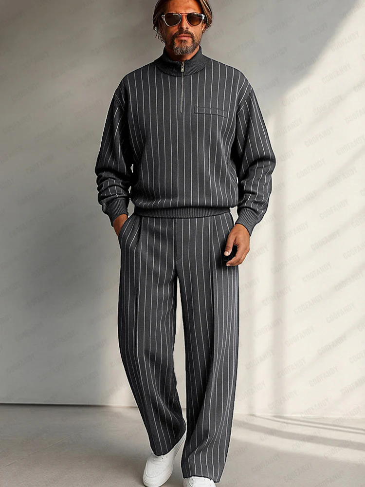 Casual Vertical Stripe Matching Set - Image 3