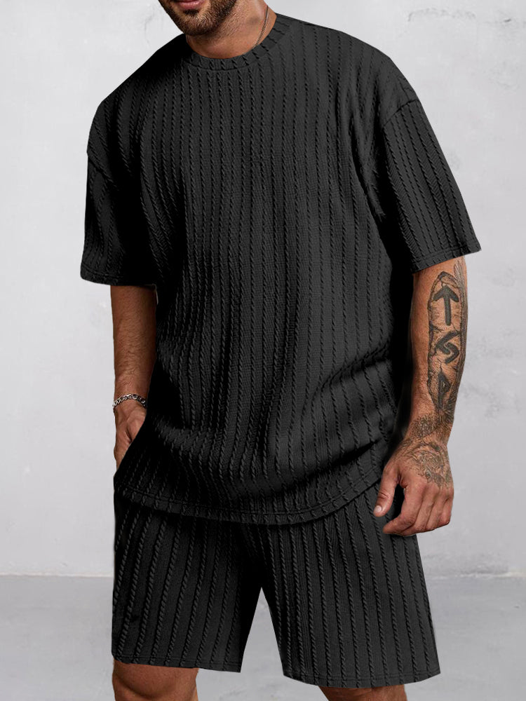 Casual Vertical Textured T-Shirt Set - Image 2