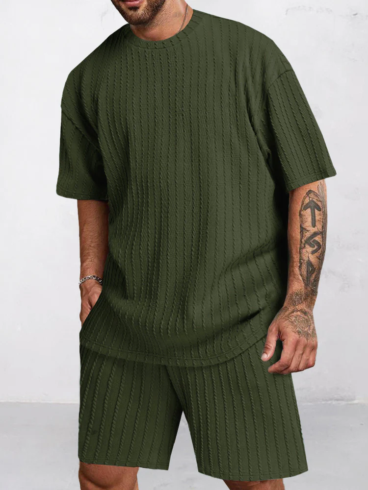 Casual Vertical Textured T-Shirt Set - Image 4