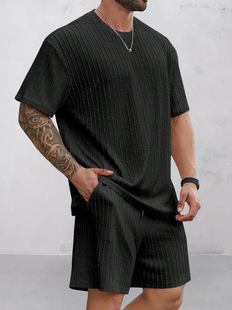 Casual Vertical Textured T-Shirt Set - Image 6