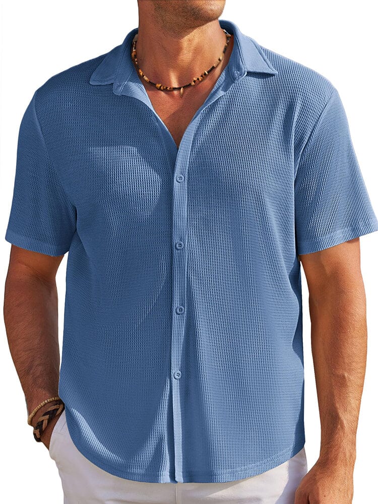 Casual Waffle Knit Button Down Shirt (US Only) - Image 13