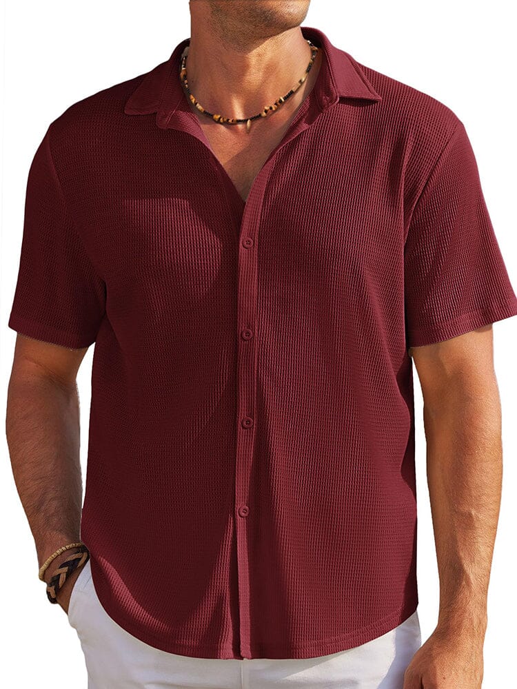 Casual Waffle Knit Button Down Shirt (US Only) - Image 9