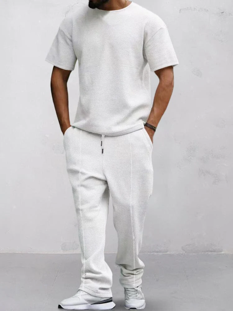 Casual Waffle T-shirt Set - Image 4