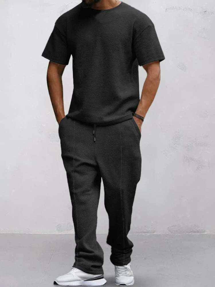Casual Waffle T-shirt Set - Image 5