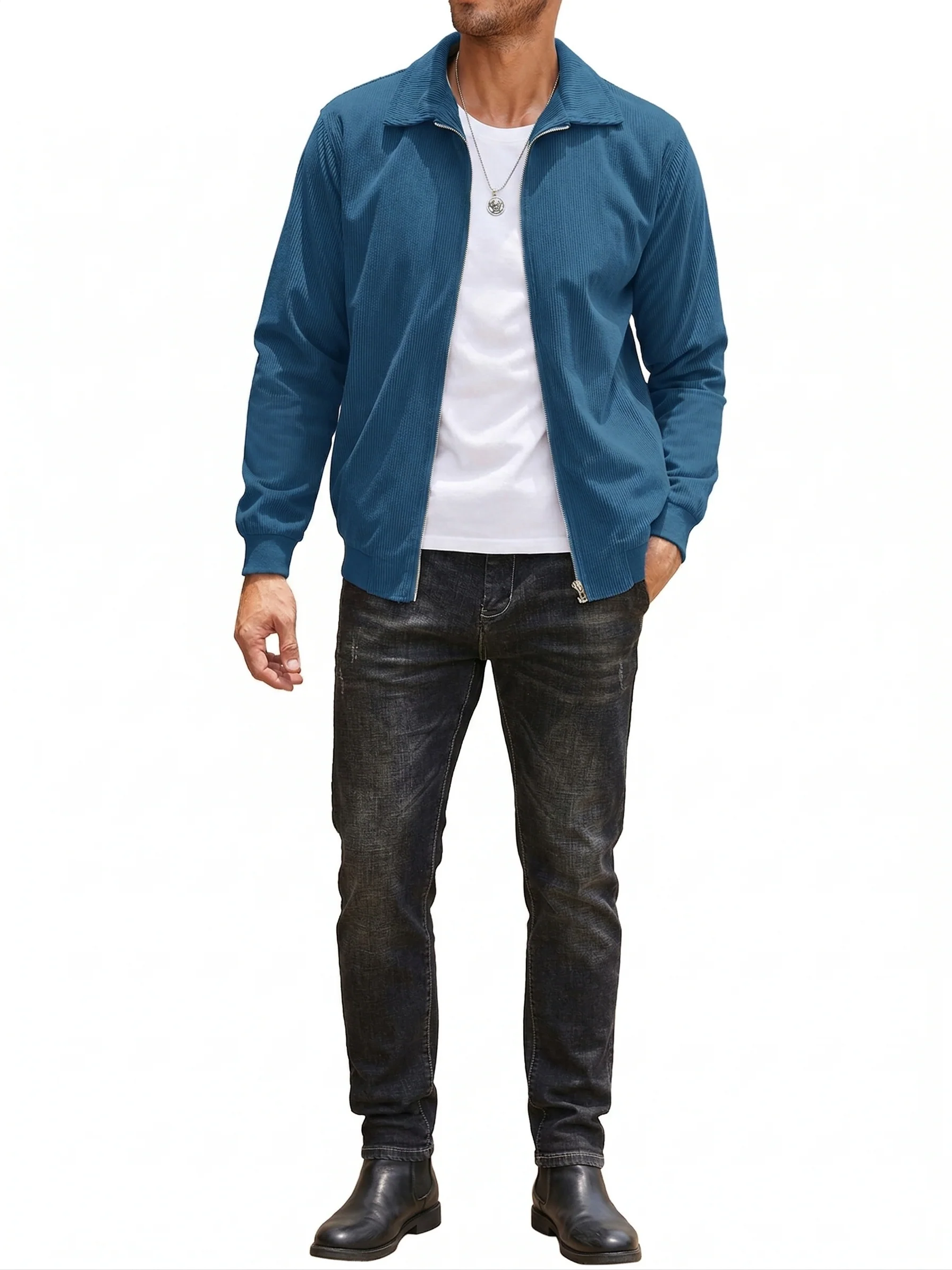 Casual Zip Up Corduroy Bomber Jacket (US Only) - Image 11