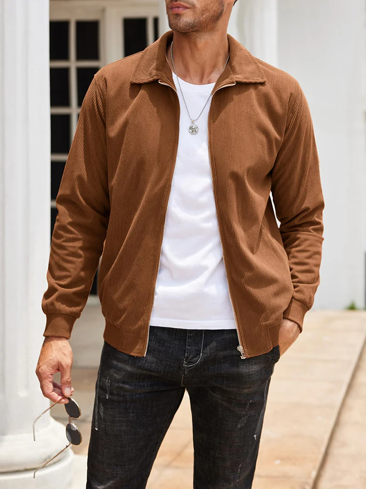 Casual Zip Up Corduroy Bomber Jacket (US Only) - Image 12