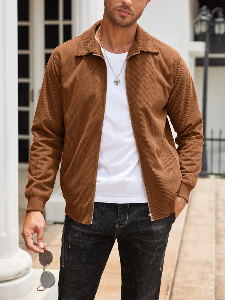 Casual Zip Up Corduroy Bomber Jacket (US Only) - Image 13