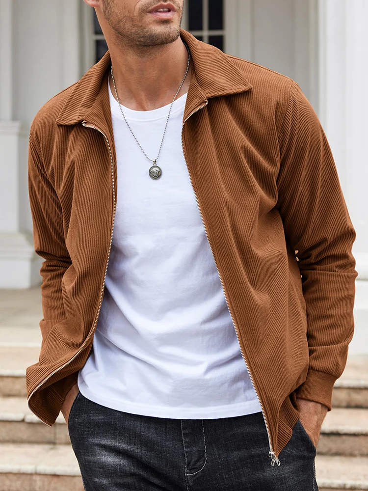 Casual Zip Up Corduroy Bomber Jacket (US Only) - Image 14