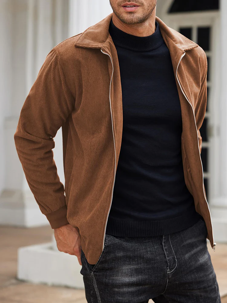 Casual Zip Up Corduroy Bomber Jacket (US Only) - Image 15